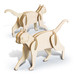A wooden cat model in light wood tones, featuring two playful cat figures in a standing position.