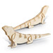 A wooden model of a tuatara, featuring natural wood tones and precise cutouts for an intricate design.