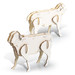 A wooden model of sheep in white, featuring a layered design. It has a logo on the base.