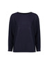 A navy batwing sweater top with a wide neckline and long sleeves. The design features a relaxed fit. A navy batwing sweater top with a wide neckline and long sleeves. The design features a relaxed fit.