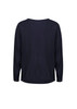 A navy batwing sweater top with long sleeves and a relaxed fit, featuring a simple back design.