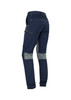 Navy work pants with cuffed hems, featuring a grey panel and a zip pocket, designed for comfort and flexibility. Navy work pants with cuffed hems, featuring a grey panel and a zip pocket, designed for comfort and flexibility.