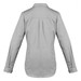 A grey women's lightweight long sleeve work shirt with a collar and buttoned cuffs. It features a logo on the back.