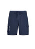 Navy men's board shorts featuring cargo pockets and an elastic waistband with a drawstring. Includes a logo. Navy men's board shorts featuring cargo pockets and an elastic waistband with a drawstring. Includes a logo.