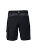 Men's black work shorts featuring a sleek design, multiple pockets, and a branded logo on the waistband. Men's black work shorts featuring a sleek design, multiple pockets, and a branded logo on the waistband.