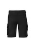 Curved cargo shorts in black with multiple side pockets and a plain design. Features a logo on the waistband. Curved cargo shorts in black with multiple side pockets and a plain design. Features a logo on the waistband.