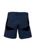 Men's rugged short shorts in navy, featuring two back pockets with a contrasting design and a logo.