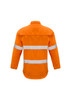 An orange work shirt featuring reflective hooped tape detailing across the sleeves and back. An orange work shirt featuring reflective hooped tape detailing across the sleeves and back.