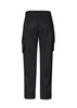A pair of black cargo pants with side pockets, featuring a relaxed fit and stretch fabric. A pair of black cargo pants with side pockets, featuring a relaxed fit and stretch fabric.