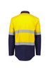 A lightweight ripstop shirt in bright yellow and navy, featuring hoop taping for high visibility. Includes a branding logo. A lightweight ripstop shirt in bright yellow and navy, featuring hoop taping for high visibility. Includes a branding logo.