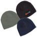 Three Ruga Knit Beanies in dark green, black, and navy, featuring a branded logo on the black beanie.