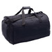 A black duffle bag with dual handles and a zippered top, featuring a side pocket and a simple logo.