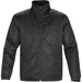 A black thermal jacket with a high collar, featuring zip pockets and a logo. Suitable for various outdoor activities.