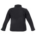 A black softshell women's jacket featuring a high collar and long sleeves, with a logo on the back. A black softshell women's jacket featuring a high collar and long sleeves, with a logo on the back.