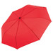 A red compact umbrella with an eight-panel design, featuring a black handle and a logo. A red compact umbrella with an eight-panel design, featuring a black handle and a logo.