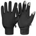 A pair of black fleece gloves featuring touchscreen fingertips and a logo on the wrist. A pair of black fleece gloves featuring touchscreen fingertips and a logo on the wrist.