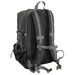 A black backpack with grey straps, featuring multiple compartments and a mesh side pocket. It has a logo on the front. A black backpack with grey straps, featuring multiple compartments and a mesh side pocket. It has a logo on the front.