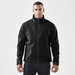 A black ultra-light shell jacket with a zip front and side pockets, featuring a logo on the sleeve.