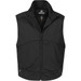A black men's vest with a zippered front, high collar, and side pockets, featuring a branding logo. A black men's vest with a zippered front, high collar, and side pockets, featuring a branding logo.