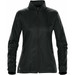 A dark green women's rain jacket with a zip front, high collar, and side pockets. It features a branding logo.