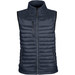 A navy blue men's thermal vest with a zip front and multiple pockets. It features a logo on the chest.