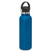A drink bottle in a vibrant blue colour with a black carry lid and a stainless steel trim. A drink bottle in a vibrant blue colour with a black carry lid and a stainless steel trim.