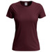 A maroon women's classic T-shirt with short sleeves and a round neckline, featuring a logo on the label. A maroon women's classic T-shirt with short sleeves and a round neckline, featuring a logo on the label.