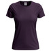 A women's classic t-shirt in dark purple, featuring a round neck and short sleeves, with a logo on the label. A women's classic t-shirt in dark purple, featuring a round neck and short sleeves, with a logo on the label.