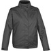 A women's polar HD 3-in-1 jacket in black, featuring a high collar and buttons. It has a branding logo on it. A women's polar HD 3-in-1 jacket in black, featuring a high collar and buttons. It has a branding logo on it.