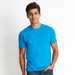 A bright blue men's cotton crew t-shirt displayed on a model against a plain background.