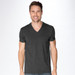 A men's dark grey V-neck T-shirt with short sleeves, featuring a subtle logo or branding.