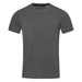 A grey crew neck t-shirt with short sleeves, featuring a subtle logo. A grey crew neck t-shirt with short sleeves, featuring a subtle logo.