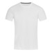 A plain white crew neck t-shirt with short sleeves, featuring a logo on the neckline. A plain white crew neck t-shirt with short sleeves, featuring a logo on the neckline.