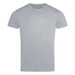 A light grey men's active sports T-shirt with a round neckline and short sleeves, featuring a small brand logo. A light grey men's active sports T-shirt with a round neckline and short sleeves, featuring a small brand logo.