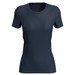 A navy blue women's active sports T-shirt with a fitted design and short sleeves. It features a logo. A navy blue women's active sports T-shirt with a fitted design and short sleeves. It features a logo.