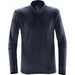 A men's polar fleece pullover in navy blue with a half-zip neckline and contrasting stitching. Features a logo.