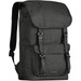 A green backpack with adjustable straps and buckles, featuring a logo and a top flap design. A green backpack with adjustable straps and buckles, featuring a logo and a top flap design.