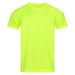 A bright yellow men's active T-shirt with short sleeves and a raglan design. It features a logo on the garment. A bright yellow men's active T-shirt with short sleeves and a raglan design. It features a logo on the garment.