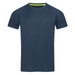 A navy blue men's active T-shirt with a raglan design and a contrasting lime green collar. It features a logo. A navy blue men's active T-shirt with a raglan design and a contrasting lime green collar. It features a logo.