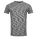 A men's active seamless raglan t-shirt in a black and grey pattern, featuring a logo. A men's active seamless raglan t-shirt in a black and grey pattern, featuring a logo.