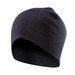 A dark navy beanie with a ribbed texture and an interior lining, featuring a logo on the side.