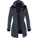 A women's jacket featuring a combination of dark grey outer fabric and a black inner lining, with a hood and stylish cut.