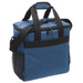 A blue cooler bag with black mesh pockets and dual handles. It features a zippered top for secure closure.