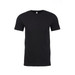 A black sueded crew t-shirt featuring short sleeves and a round neckline. It has a logo on the label.