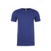 A blue men's sueded crew t-shirt with short sleeves and a simple design. It features a logo on the label.