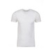 A white short-sleeve T-shirt made from sueded fabric, featuring a crew neck and a logo.
