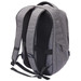 A grey backpack with padded straps and mesh panels, featuring a zippered side pocket and a logo. A grey backpack with padded straps and mesh panels, featuring a zippered side pocket and a logo.