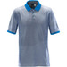 A men's polo shirt in a light blue shade with darker blue collar and sleeve accents, featuring a logo.