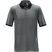 A dark grey polo shirt with a black collar and trim, featuring a logo on the upper chest.