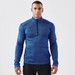 A men's quarter-zip thermal jumper in blue, featuring a textured stripe design and a small logo on the side.
